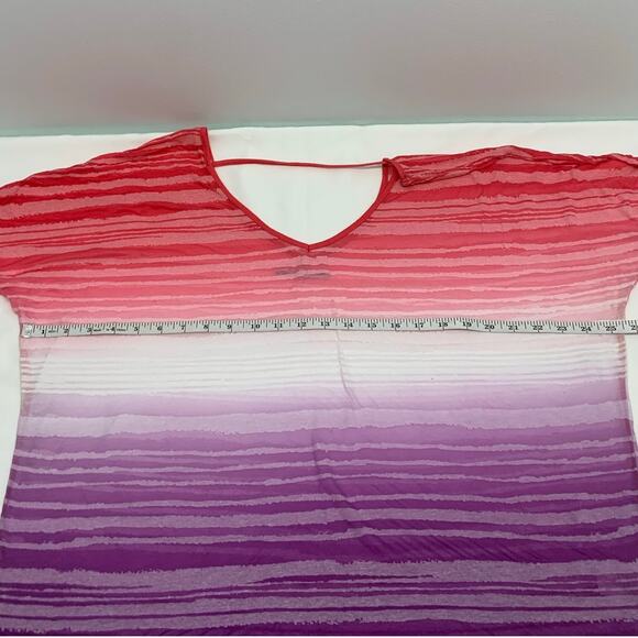 Maurices Womens XXL Top Pink Purple White Sheer Striped V-Neck Stretch Coverup - Picture 7 of 8
